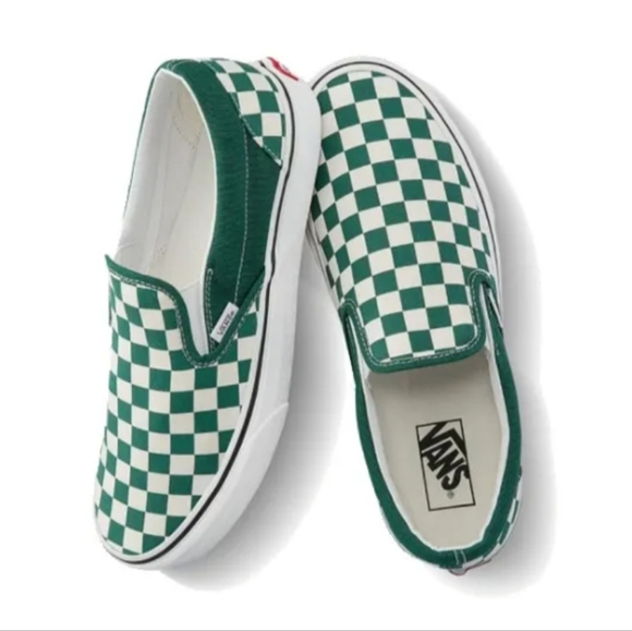 Vans Classic Slip On Checkered Skater Shoes Green/White Women's 8.5 Men's 7 - Picture 1 of 11